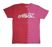 Gorillaz T Shirt Two Tone Brush Band Logo Official Unisex Dye Wash Red XL