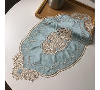 GorinsKani 20''x11.4''Retro Oval Doilies placemat, Elegant Velvet Placemats Vase Mats Embroidery Dresser Scarf for Table Kitchen Dining Tabletop Decoration (Green)