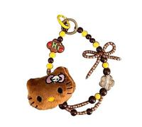 GorinsKani Colorful Beaded Keychain Hello Kitty Kawaii Cartoon Plush Phone Strap Wrist Strap Backpack Pendant Decoration, Plush Brown, M