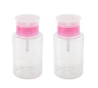 Gorise 2 Pcs 180ml Nail Polish Remover Pump Dispenser Push Down Cleanser Bottle, Transparent with Pink Cap for Nail Varnish Remover