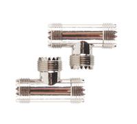Gorise 2 Pcs Triple Tee UHF Connector Female To Dual UHF Female 3 Way Splitter Coax Adapter PL259 SO239 T Shape Adapter Silver