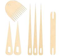 Gorise 7 Pcs Wood Hand Loom Stick Set Include 5pcs Weaving Crochet Needle,1pc Wooden Shuttle,1pc Wood Weaving Comb,Loom Knitting Tools