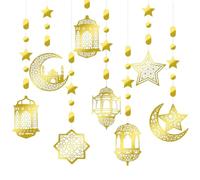 Gorise Ramadan Mubarak Garland Decoration Set 8-Piece Gold Star and Moon Eid Banner Islamic Festive Wall Hanging for Eid Party Wedding Mosque and Home Decor