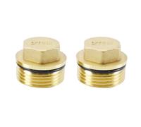 Gorise Two-Pack Brass Plugs 1" Male Thread with Rubber Seal Pipe End Caps for Pipe Fittings in Bathroom Heating and Drinking Water Systems Durable Gold Finish