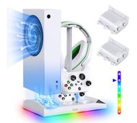 Gorixer Charging Stand with Fan for Xbox Series S, 2 x 1400 mAh Batteries for Controller, Accessory with 15 LED Light Modes, Headphone Hook, USB-C Cable, Dual Charging Station and Cooling System