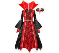 Gorkonpy Girls Vampire Costume Kids Halloween Royal Vampire Costume Party Dress Up (12-14 Years)