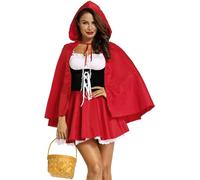 Gorkonpy Little Red Riding Hood Adult Women Halloween Costumes with Hood Cape (Large) (Red, Large)