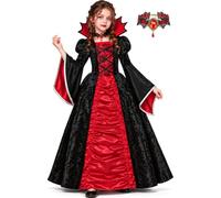 Gorkonpy Vampire Costume for Girls Kids Halloween Royal Fancy Dress | Gothic Queen Princess Outfit, Dracula Countess, World Book Day, Trick or Treat Party