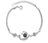 gorm 925 Sterling Silver Personalised Photo Bracelet Custom Picture Projection,Custom Projection Bracelet Adjustable Heart Photo Projection Bracelets for Women (SR,S925)