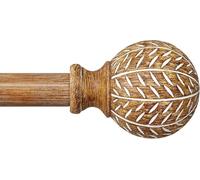 Gormena Curtain Pole Wood Look Extendible 80-365 cm, Diameter 25 mm Metal, Curtain Pole Wall/Ceiling Mounting, Boho with Leaf Ends, Includes Brackets, Heavy Duty for Windows, Living Room, Bedroom