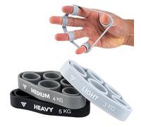 GORNATION Hand Grip Trainer, Finger Trainer, Set 3 Resistances | Finger bands 3, 4, 5 kg and grip rings 14, 23, 32 kg. Closing and opening the hand. Calisthenics, climbing, gym.