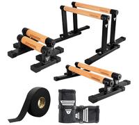 GORNATION Parallettes, Calisthenics Push-Up Bars for Handstands & Strength Training, Parallel Bars for Home & Outdoor Training, Fitness Equipment with Secure Grip, Wooden Handles (Set of 3)