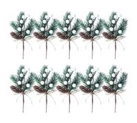 GORNNEW 10 Pcs Christmas Berries Pine Cones Wrap Embellishment, Christmas Tree Picks Spray Evergreen Artificial Pine Branches Holly Stem, Christmas Decorations