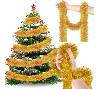 GORNNEW 15 M/50 Feet Gold Christmas Tinsel Garland - 3.5 inches in Width, Chunky, and Shiny Decoration for Christmas Trees, Parties, Weddings, and Festive Indoor/Outdoor Decor
