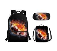 Goronwyfloyd 3 in 1 Fire and Rugby Boys School Bag Set with Zipper Kids Backpack Set with Lunch Box and Pencil Case for Primary Kindergarten School Students