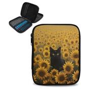 Goronwyfloyd Retro Sunflowers and Black Cat Empty Crochet Hook Case Travel Crochet Storage Bag Organizer Zipper Bags with 3 Mesh Pockets Not Easy to Fade and Pilling