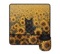 Goronwyfloyd Retro Sunflowers and Cat Sewing Machine Mat for Table to Reduce Noise Waterproof Non Slip Sewing Machine Pad Organizer with Small Cylinder Decoration for Home