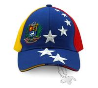 Gorra Tricolor de Venezuela con Escudo y Estrellas + Cadenita Plateada de Ñapa con Mapa de Venezuela | Pa' Los Vinotinto y Patriotas | Ideal pa' Fiestas y Rumbas, Tricolor, L