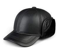 Gorros de invierno, Gorro de aviador para Hombre, con orejeras, de Cuero, impermeable, resistente al Viento, para esquí y Nieve, para invierno(Red-59-60cm) (Black 59)