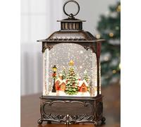 Gorrzai Christmas Snow Globe Lantern with Music Timer Swirling Glitter, Lighted Christmas Decorations Indoor Light Up Musical Lantern Holiday Decor Gift, Forest House Scene, USB or Battery Operated