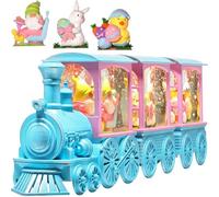 Gorrzai Easter Snow Globe Lighted Bunny Snow Globes with 6H Timer and Manual Glitter, Light Up Easter Decorations for Home Indoor Bunny Decor Gift with Train Gnome Chicken Eggs, Battery Operated