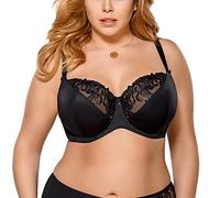 Gorsenia K378 Victoria Women's Underwired Non Padded Bra with Embroidery Adjustable Not Detachable Straps - Made in EU, Black,40DD