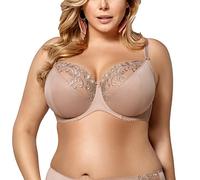 Gorsenia K378 Victoria Women's Underwired Non Padded Bra with Embroidery Adjustable Not Detachable Straps - Made in EU, Beige,40DD