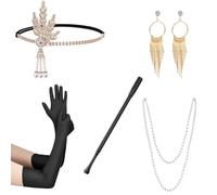 GORTIN 1920s Flapper Accessories Set Great Gatsby Accessories Roaring 20s Costume Headpiece Headband for Women (Gold)