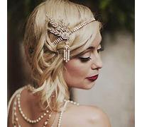 GORTIN 1920's Flapper Headband Leaf Rhiestones Headpiece Pearl Headdress Flapper Hair Accessories For Women (Gold-2)