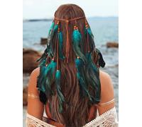 GORTIN Boho Feather Headband Hippie Headband Gypsy Feather Headpiece Indian Costume Headwear Hair Accessory for Women (A-Blue, One size)