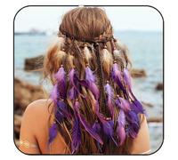 GORTIN Boho Feather Headband Hippie Headbands Indian Feather Headpiece Gypsy Costume Headwear Hair Accessories for Women (Purple, One size)