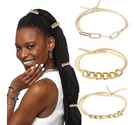 Gortin Hair Bracelet for Women Gold Metal Chain Beige Black Elastic 2 in 1 No Crease Cute Hair Accessory for Wrist Teen Girls Thin Thick Curly