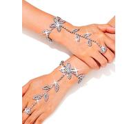 GORTIN Rhinestone Fingerless Gloves Silver Bride Wedding Glove Sparkle Crystal Bridal Hand Chain for Women, Black, One Size