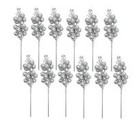 Gorwagely Artificial Berry Picks Sprays Holly Berries Twigs Branches for Diy Crafts Wreath Making Supplies Christmas Tree Decoration Holiday Home Decor (Silver 12Pcs)