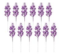 Gorwagely Artificial Berry Picks Sprays Holly Berries Twigs Branches for Diy Crafts Wreath Making Supplies Christmas Tree Decoration Holiday Home Decor (Purple 12Pcs)