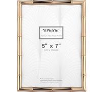 GorYeeFine Classy 5x7'' Gold Bamboo Picture Frame,Luxury Zinc Alloy Gold Photo Frame with Velvet Backing & Tempered Glass,Tabletop & Wall Mount,Wedding Gift & High-End Home Decor