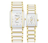 Gosasa 2 Pack Square Ceramic Quartz Watches for Men Women Vintage Style Waterproof Watches for Men and Women, Golden/White, LUXURY: