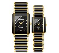 Gosasa 2 Pack Square Ceramic Quartz Watches for Men Women Vintage Style Waterproof Watches for Men and Women, Gold/Black, LUXURY: