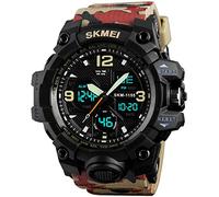 Gosasa Big Dial Analog Digital Watches S Shock Men Military Army Wrist Watch 50M Waterproof Alarm Stopwatch Luminous Hands LED Sports Watch (Camouflage Red)