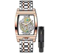 Gosasa Business Men Watch Double Sided Hollow Transparent Analog Display Stainless Steel Quartz Waterproof Creative Male Wrist Watch, T-Rose Gold, Creative