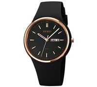 Gosasa Casual Simple Style Silicone Strap Women Men Sports Watches 30M Waterproof, Rose Gold Black,