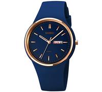 Gosasa Casual Simple Style Silicone Strap Women Men Sports Watches 30M Waterproof, Rose Gold Dark Blue,