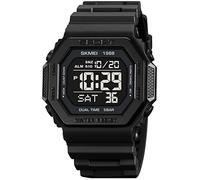 Gosasa Classic Square Face Unisex Women's Men's Digital Multifunction Outdoor Casual Watch Countdown 50M Waterproof Led Light Wristwatch, D Black, Digital