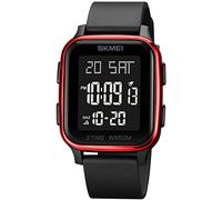 Gosasa Classic Square Face Unisex Women's Men's Digital Multifunction Outdoor Casual Watch Countdown 50M Waterproof Led Light Wristwatch, 1858-Red, Digital