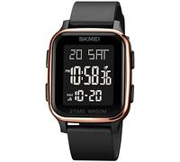 Gosasa Classic Square Face Unisex Women's Men's Digital Multifunction Outdoor Casual Watch Countdown 50M Waterproof Led Light Wristwatch, A Rose Gold, Digital