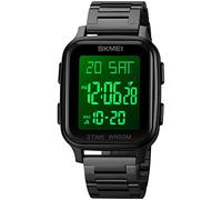 Gosasa Classic Square Face Unisex Women's Men's Digital Multifunction Outdoor Casual Watch Countdown 50M Waterproof Led Light Wristwatch, Steel - Black, Simplicity, Leisure
