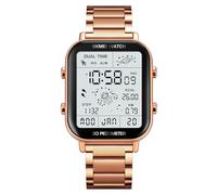 Gosasa Classic Square Face Unisex Women's Men's Digital Multifunction Outdoor Casual Watch Countdown 50M Waterproof Led Light Wristwatch, Steel - Rose Gold, Digital