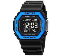 Gosasa Classic Square Face Unisex Women's Men's Digital Multifunction Outdoor Casual Watch Countdown 50M Waterproof Led Light Wristwatch, D Blue