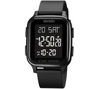 Gosasa Classic Square Face Unisex Women's Men's Digital Multifunction Outdoor Casual Watch Countdown 50M Waterproof Led Light Wristwatch, 1858-Black, Digital