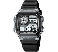 Gosasa Classic Square Face Unisex Women's Men's Digital Multifunction Outdoor Casual Watch Countdown 57M Waterproof Led Light Wristwatch C White SKF1858A, Digital